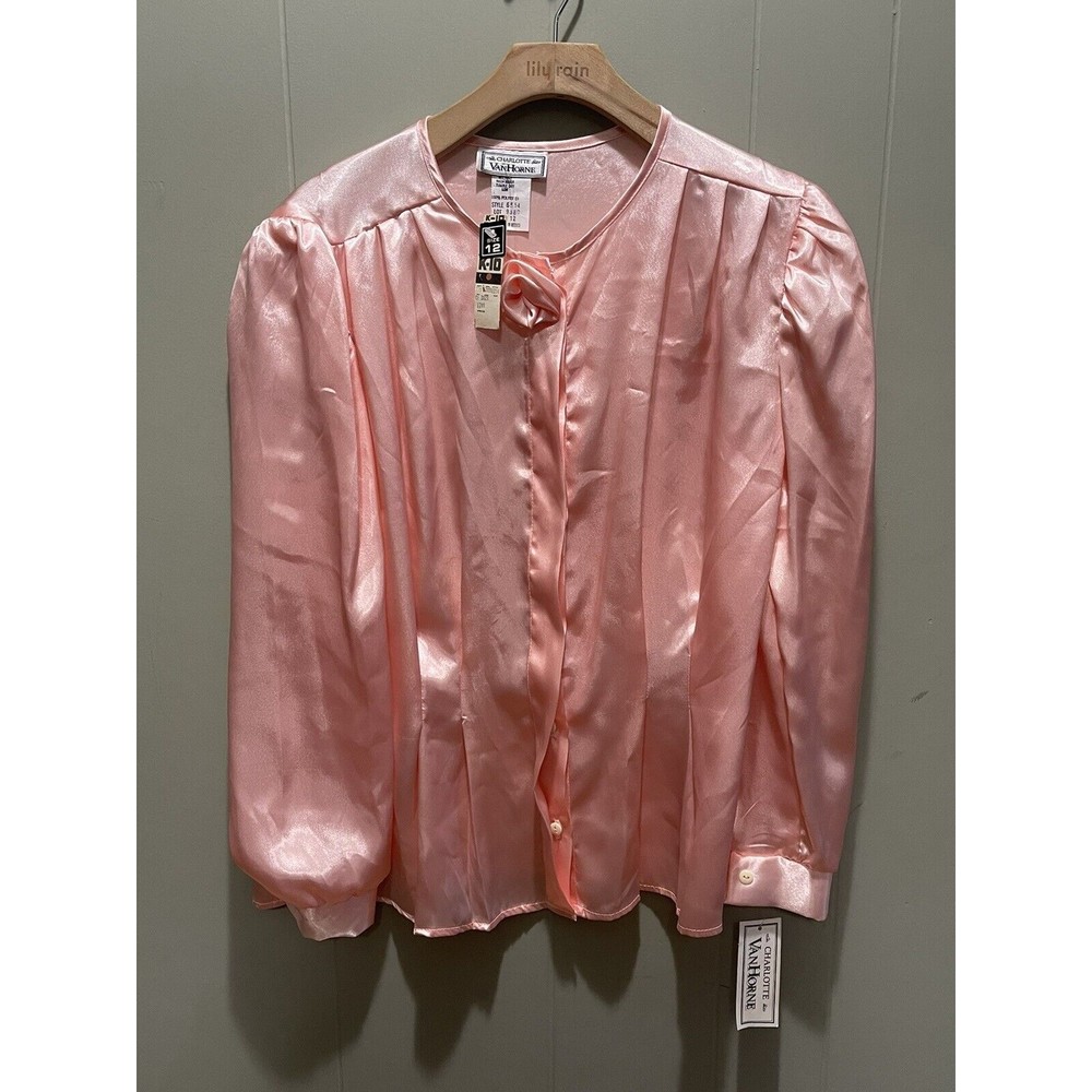 NWT 80s Charlotte Vanhorne  Satin Peplum Blouse